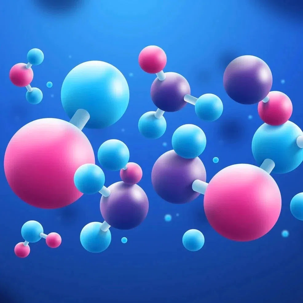 3D илюстрация на молекули, представяща пептиди за различни изследователски цели